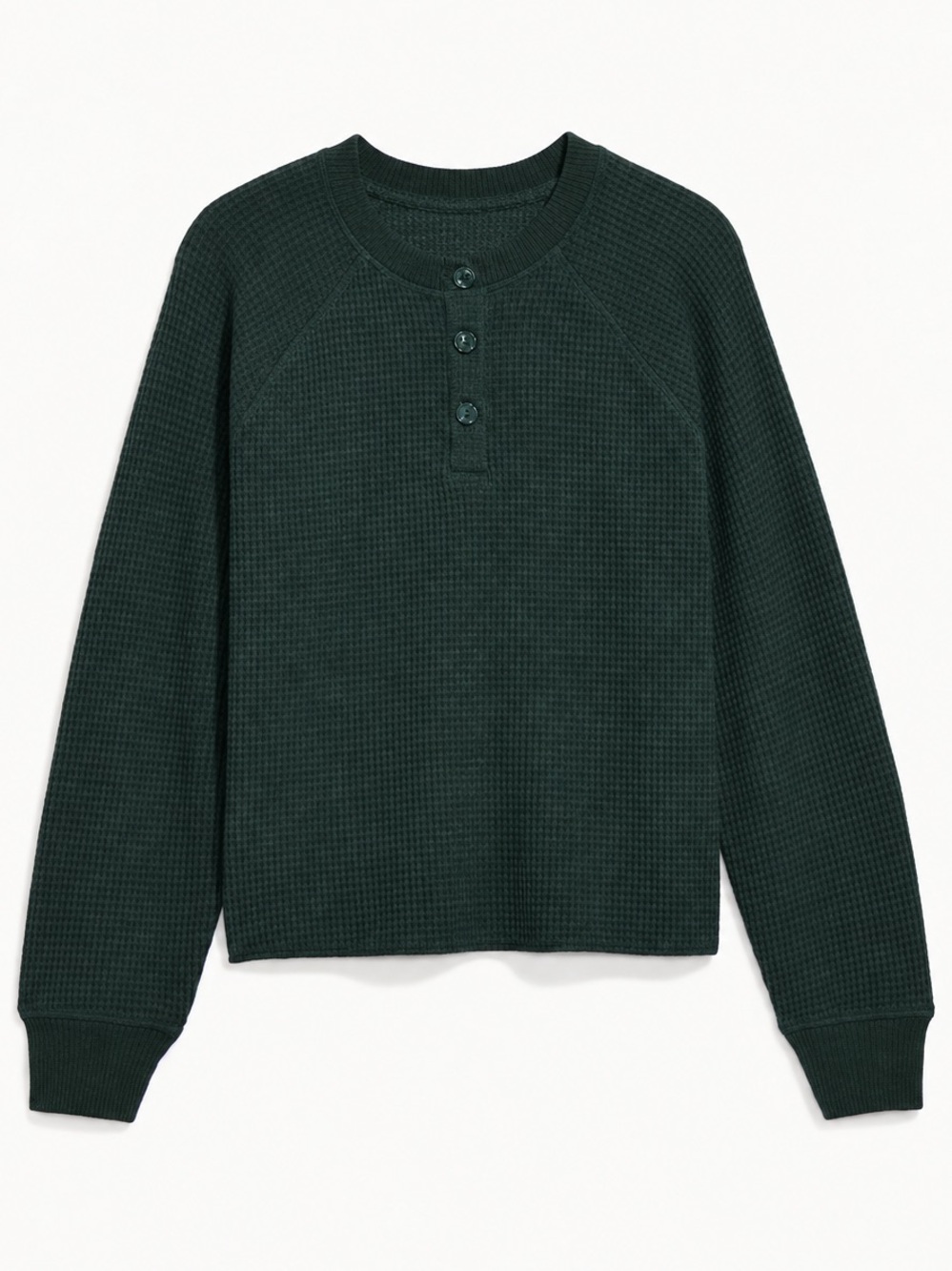 Old Navy Plush Cozy Waffle Henley Sweater Dark Bottle Green Size Medium